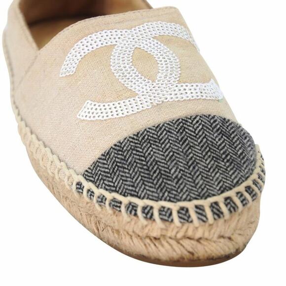 Chanel Espadrille 37 Glitter Fabric Leather Cc Cap Toe Flats CC-S0207P-C026 - Picture 8 of 11